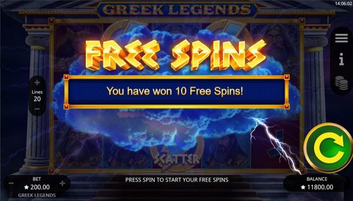 10 free spins awarded