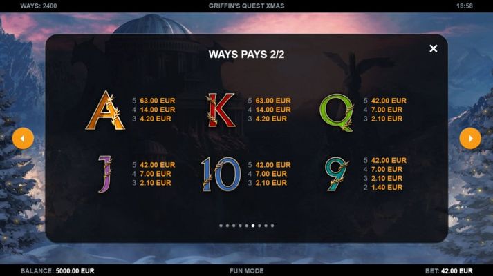 Griffin's Quest X-Mas Edition :: Paytable - Low Value Symbols