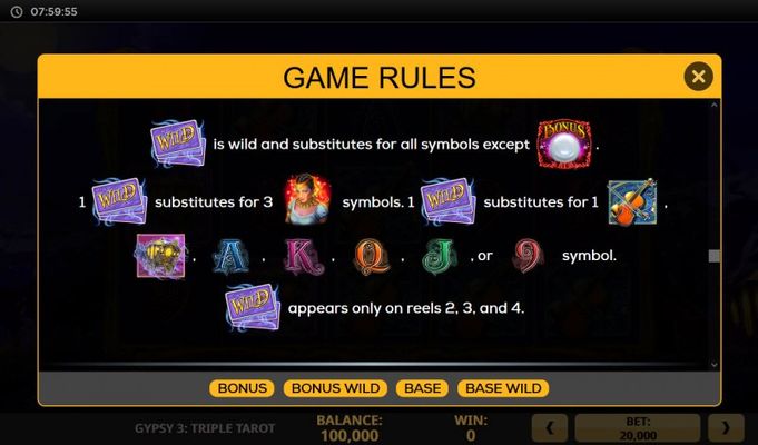 Gypsy 3 Triple Tarot :: Wild Symbol Rules