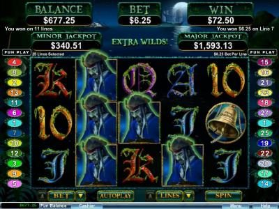 Multiple winning paylines triggered by Ghost Captain wild symbols.