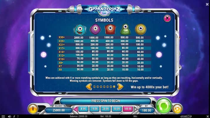 Low Value Symbols Paytable
