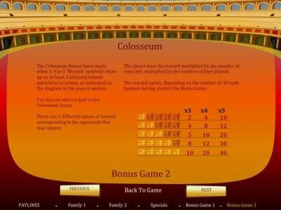 Colosseum  bonus game rules