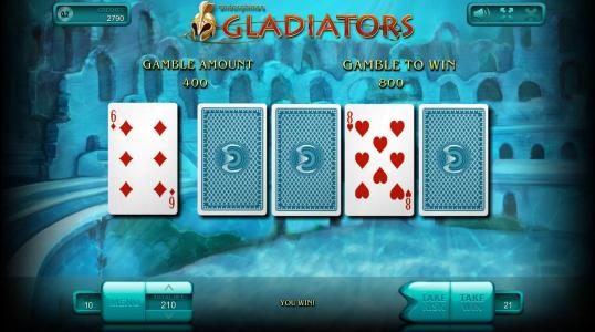 Players card selection beats the dealers and the gamble amount is doubled. you can take the win or try to double up again.