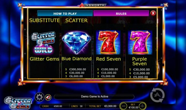 High value slot game symbols paytable