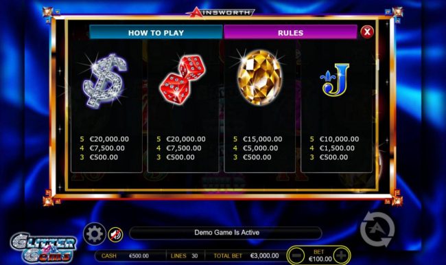 Medium Value Slot Game  Symbols Paytable.