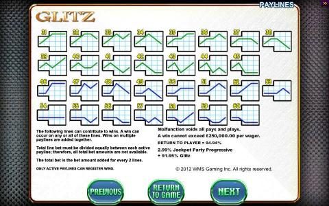 Payline diagrams 31 to 60 and game rules.