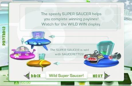the speedy saucer helps you complete winning paylines. watch for the wild win display