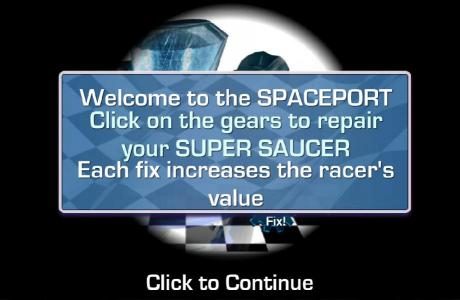 spaceport bonus feature - click on the gears to repair the super saucer