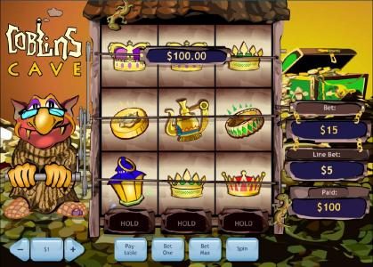 three crown symbols triggers a $100.00 big win