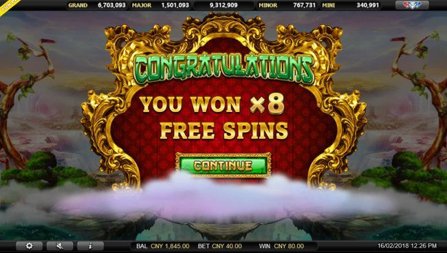 8 Free Spins Awarded