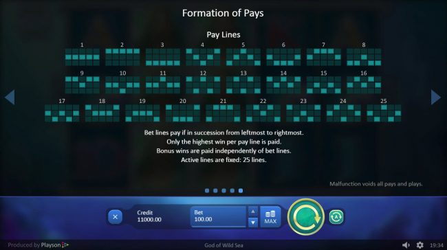 Paylines 1-25