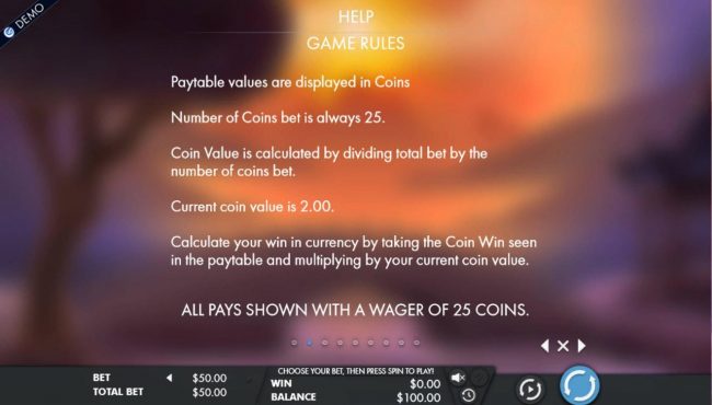 Paytable values are displayed in coins. Number of coins bet is 25.