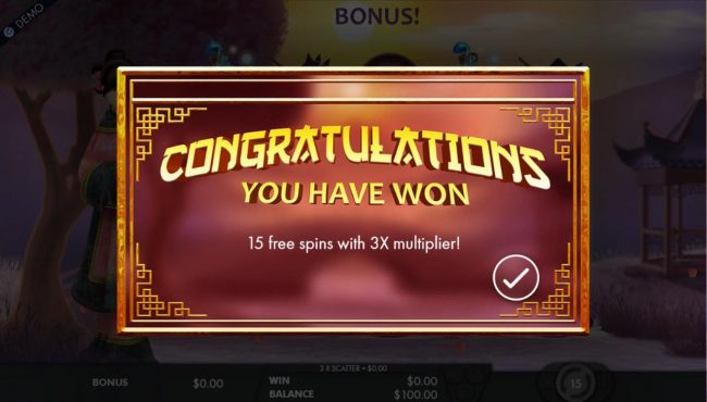 15 free spins with 3x multiplier.