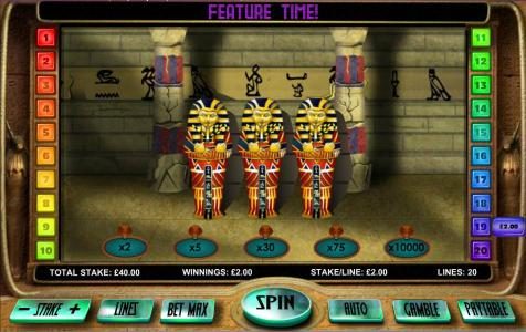 Pick one mummy to reveal prize. Game play ends when you select the mummy