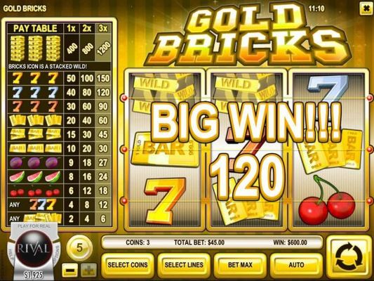 Wild symbols triggers a winning 3 of a kind leading to a 120 coin jackpot win