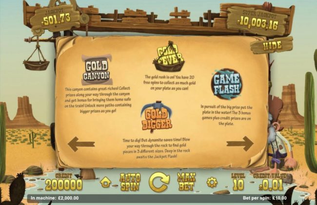 Gold Canyon, Gold Fever, Gold Digger and Game Flash Bonus Game Rules.