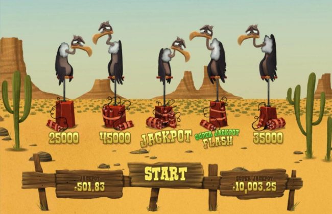 Jackpot Flash Game Board - Each vulture will take a turn trying to detonate the dynamite.