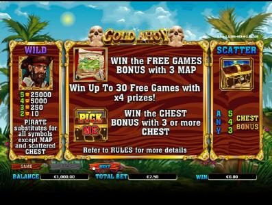 wild, scatter and free games feature paytable