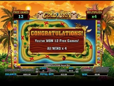 12 free games awarded and a 4x multiplier