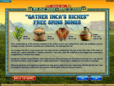 Gather Inca's Riches Free Spins Bonus Rules
