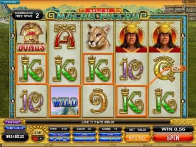four of a kind triggers a 450 coin jackpot