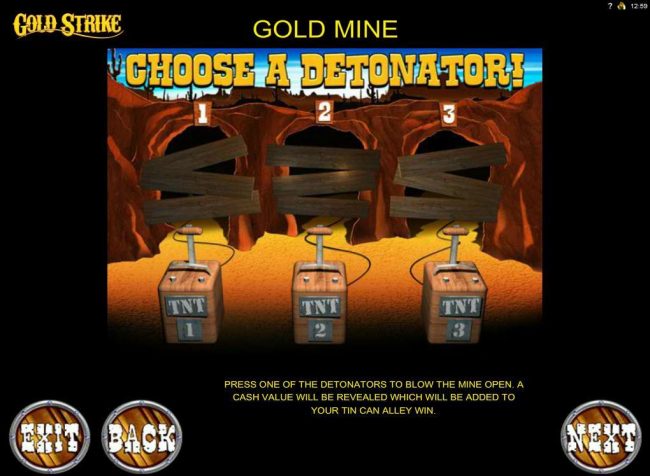 Gold Mine Bonus Feature - Choose a detonator to reveal a prize award