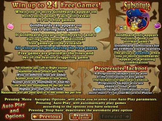 Win up to 24 Free Games - Wild and Progressive Jackpot Rules
