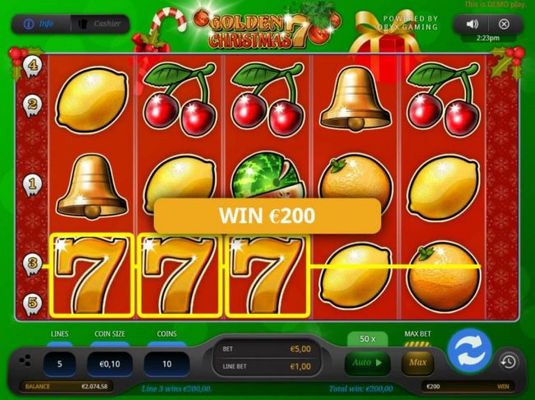 Sevens 3 of a kind triggers a 200.00 payout.