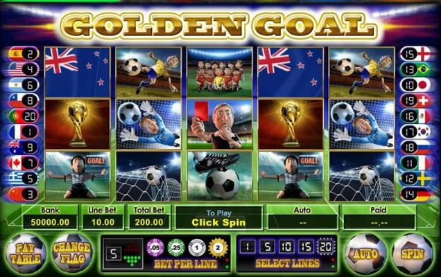 Main game board featuring five reels and 20 paylines with a $100,000 max payout.