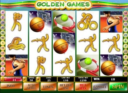 main game board featuring 5 reels and 25 paylines