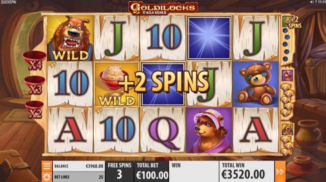 two additional free spins awarded