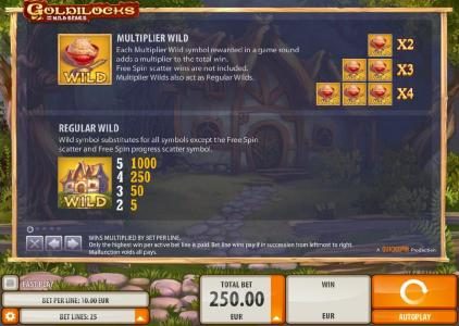 Multiplier wild and Regular wild paytables