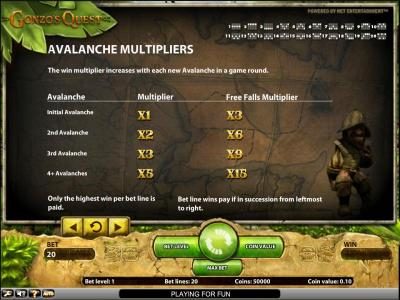 Gonzo's Quest slot game avalanche multipliers
