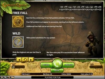 Gonzo's Quest slot game free fall and wild symbols