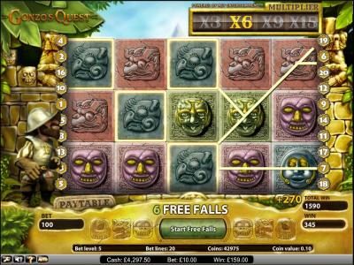 Gonzo's Quest slot game free spins feature 270 coin jackpot