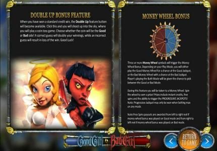 double up bonus feature and money wheel bonus rules