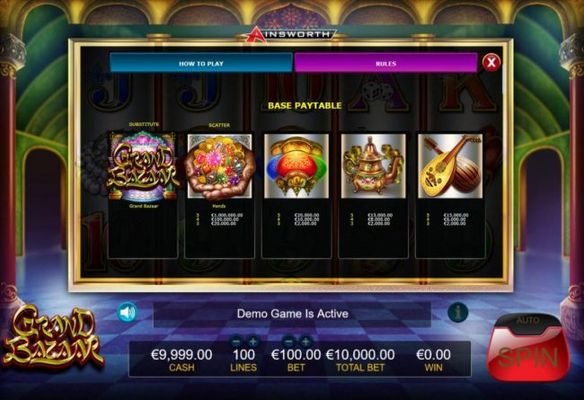 High value slot game symbols paytable