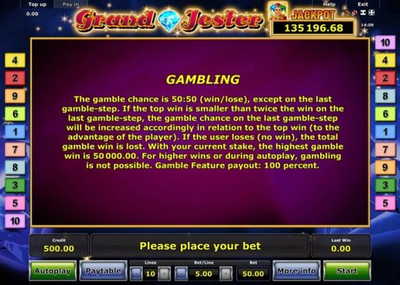 Gambling Rules - The gamble chance is 50:50 (win/lose), except on the last gamble-step.