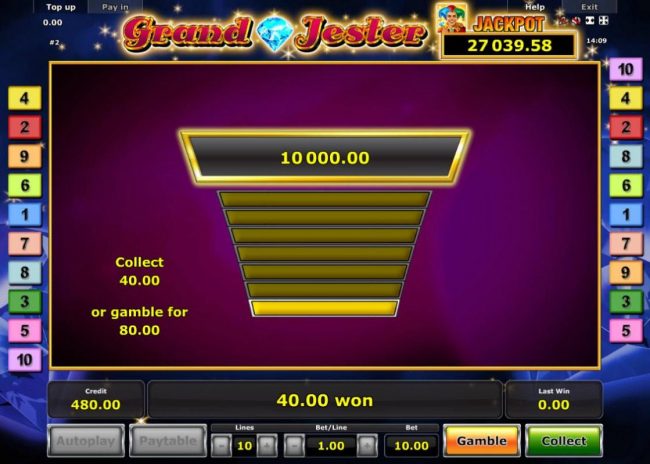 Ladder Gamble Feature Game Board available after every winning spin.