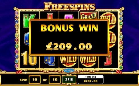 the free spins fetaure pays out a total jackpot of $209