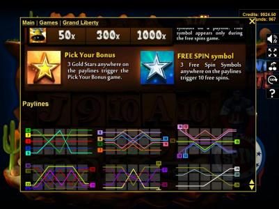 Pick your Bonus and Free Spins paytable