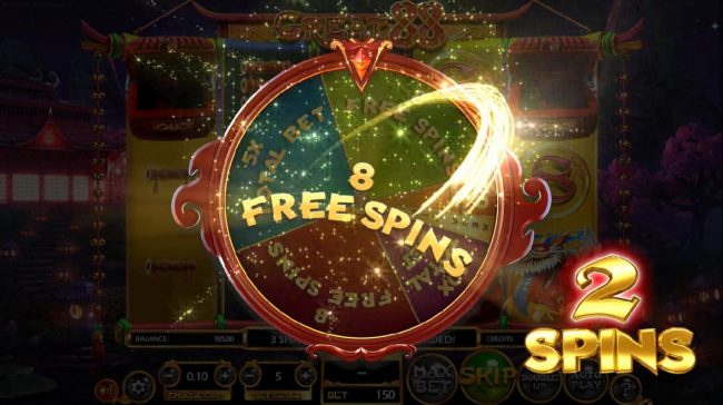 8 Free Spins awarded on the first spin of the bonus wheel.