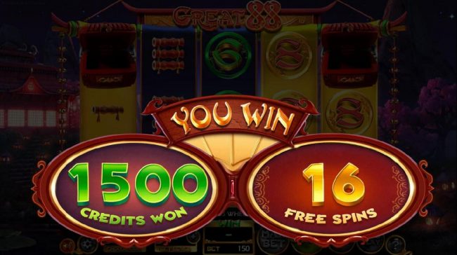 1,500 credits paid out and 16 free spins awarded as a result of the Bonus Wheel