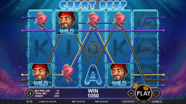 Multiple winning paylines triggers a $525.00 big win!