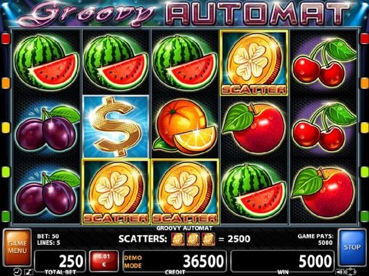 Three scatter symbols awards a 2500 coin pay out.