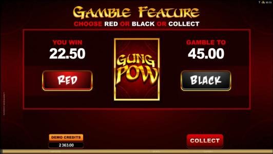 Gamble Feature Game Board - Select red or black for a chance to double your winnings.