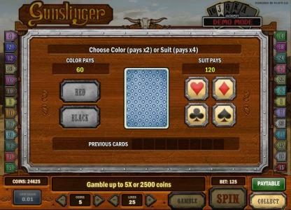 gamble feature game board - choose color or suit for a chance to increase your winnings