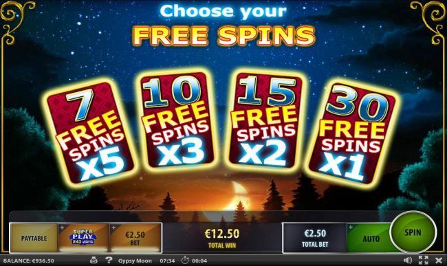 Choose 1 of 4 free spins options