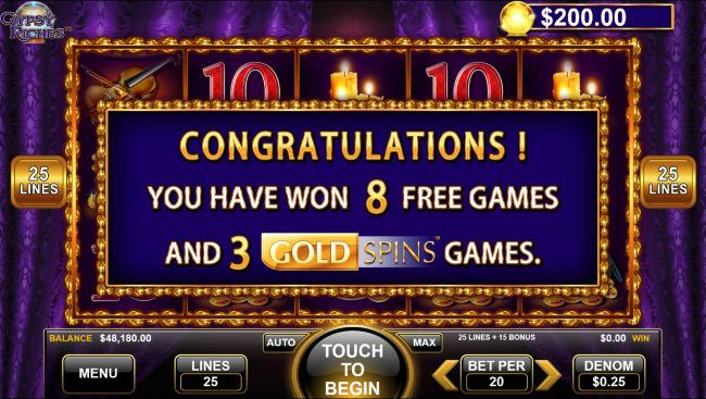 8 Free Spins Awarded