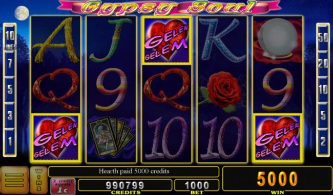 3 scatter symbols triggers a 5000 coin payout and free games feature
